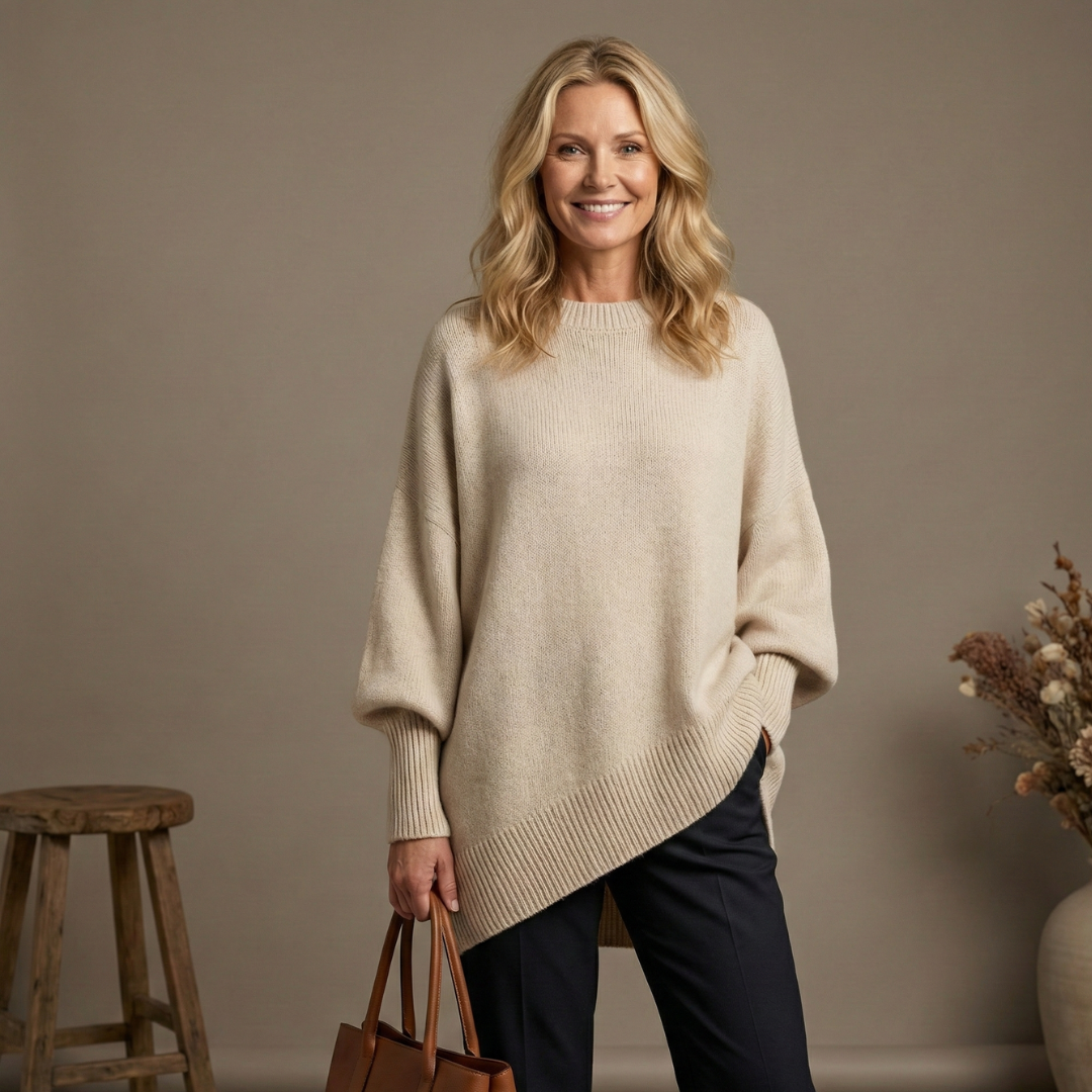 Claudia | Ylisuuri neulepusero lepakkohihoilla