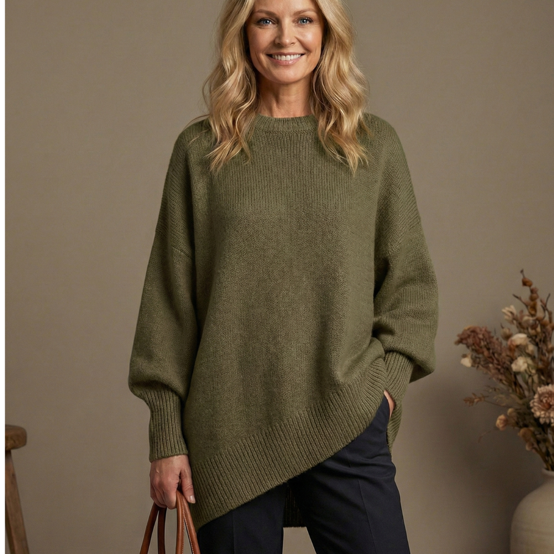 Claudia | Ylisuuri neulepusero lepakkohihoilla